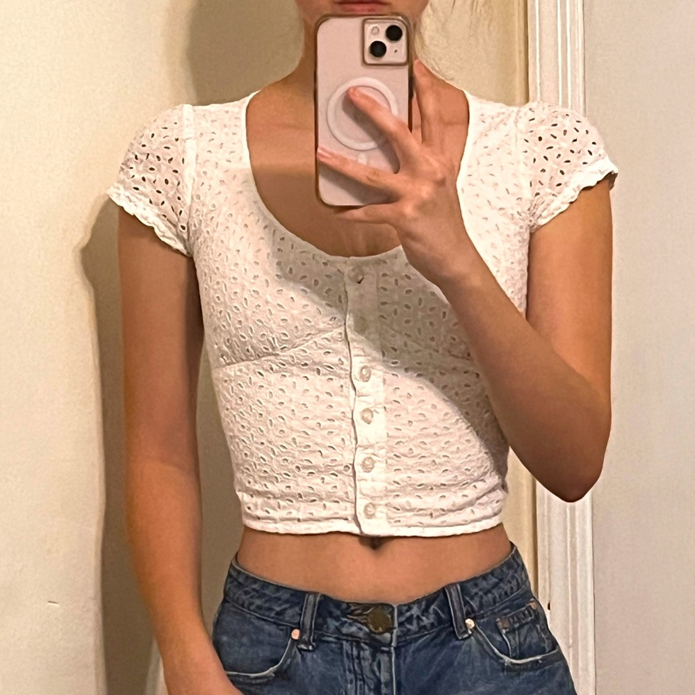 Hollister White Button-Down Crop Top